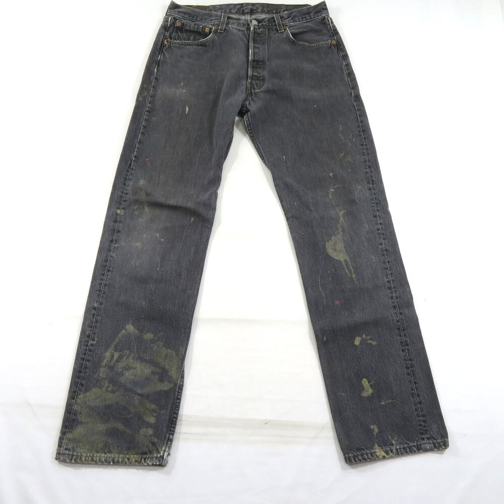 Levis 501 Denim Jeans Faded Black Tagged 34x34 Measure 32x32 Vintage 1990s